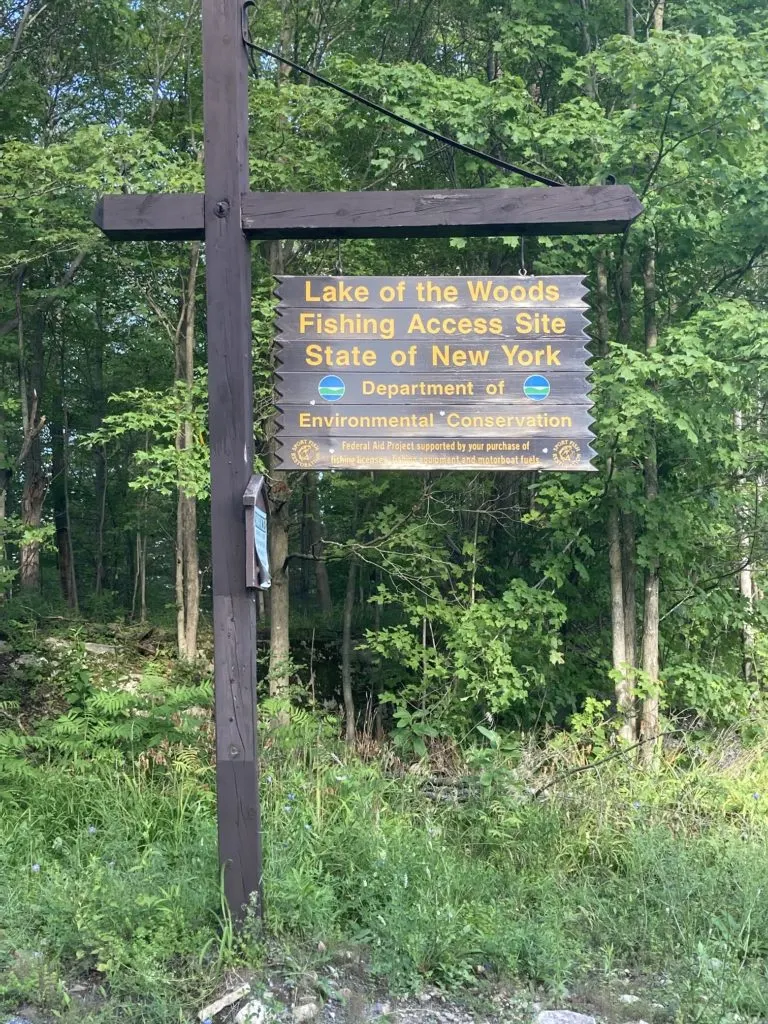 Lake of the Woods Fishing Access Site State of New York sign off of Burns Rd, exactly the same as the sign on Cottage Hill Rd