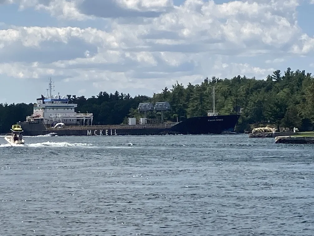 Keewaydin State Park is a great place to watch cargo ships in the St. Lawrence and this is a photo of one of those ships passing by