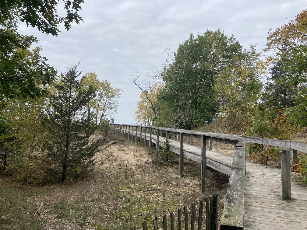 Boardwalk on the last part of the Lake Ontario Dune trail at Lakeview Wildlife Management Area near Southwick Beach