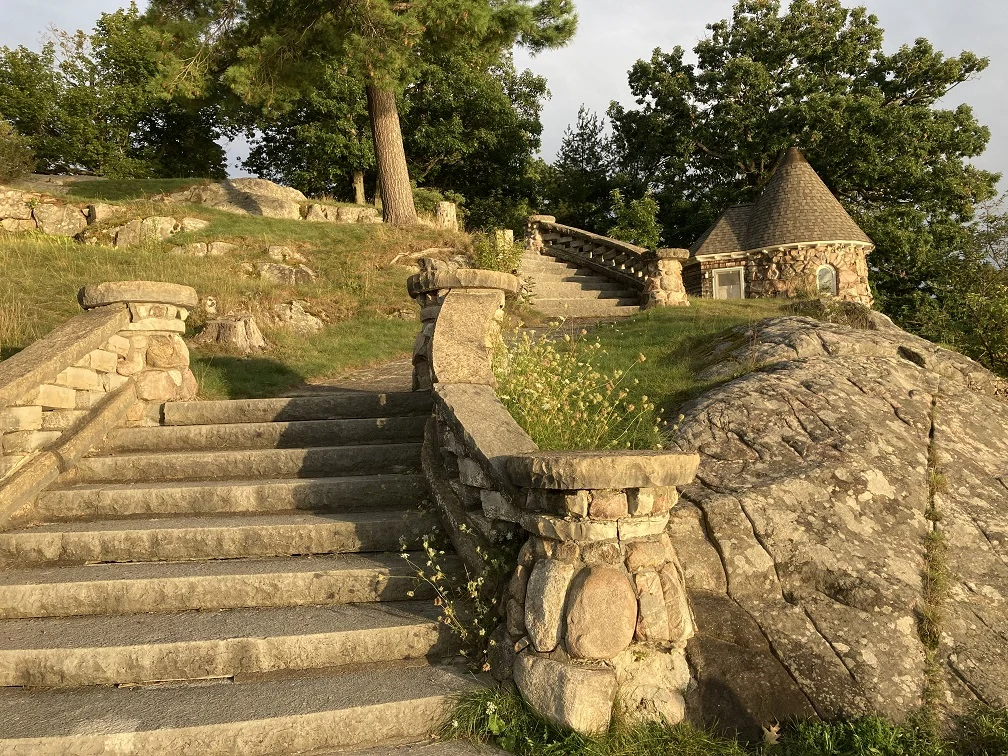 Stone walkway and buildings at Keewaydin State Park, Alexandria Bay